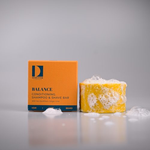 Balance Shampoo, Conditioning, Cleanse and Shave Bar with bubbles and carton